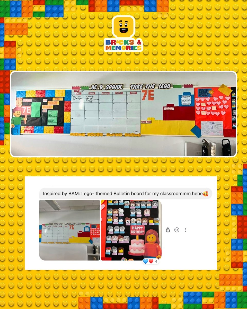 A birthday corner display of minifigure keepsakes