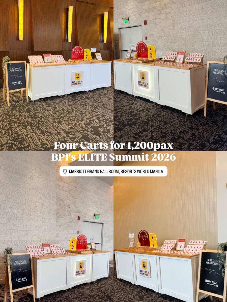 Signage for a corporate activation booth listing four carts for 1,200 guests