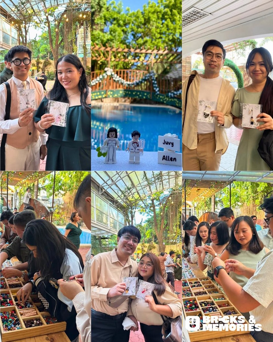 Guests posing poolside with their Bricks and Memories keepsakes